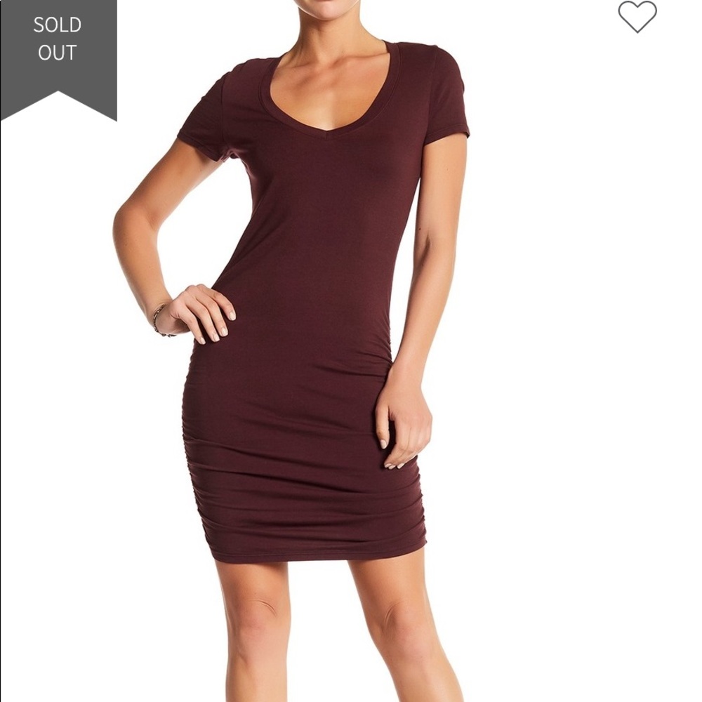 Michael Stars Ruched V-Neck Bodycon Dress